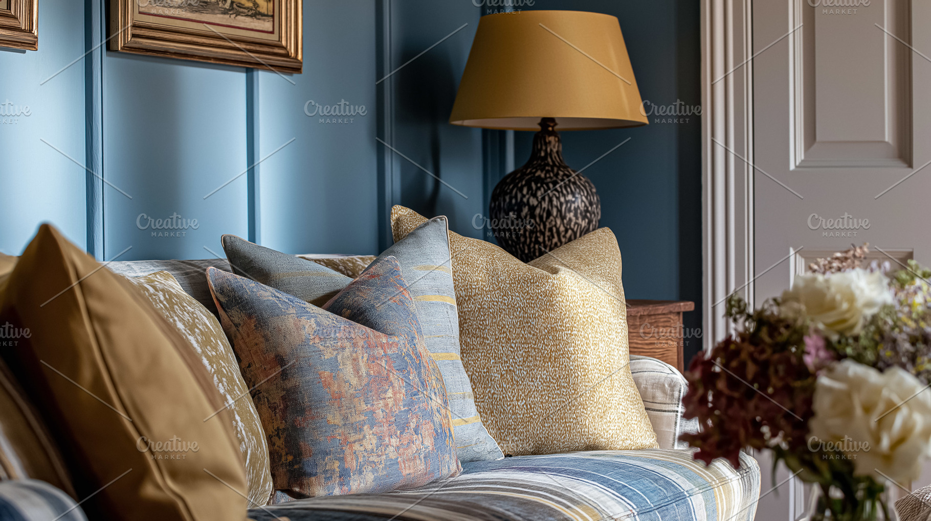 Living room sofa with colorful pillows creating a cosy and inviting home interi, an Architecture Photo by Studio ANNA