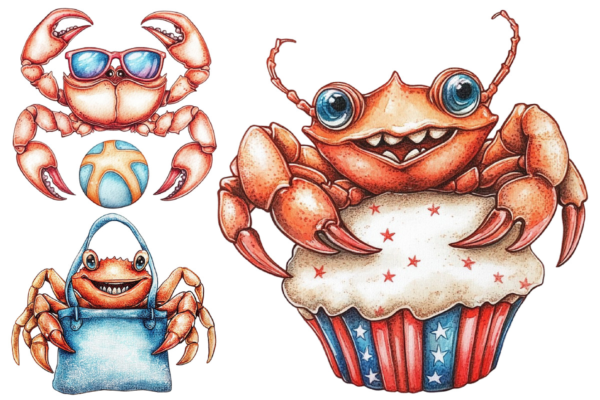 Whimsical Summer Crab Clipart, a Seasonal Illustration by CitraGraphics (Photo 4 of 6)