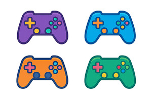 Colorful game controllers arranged, a Technology Illustration by ZinetroN