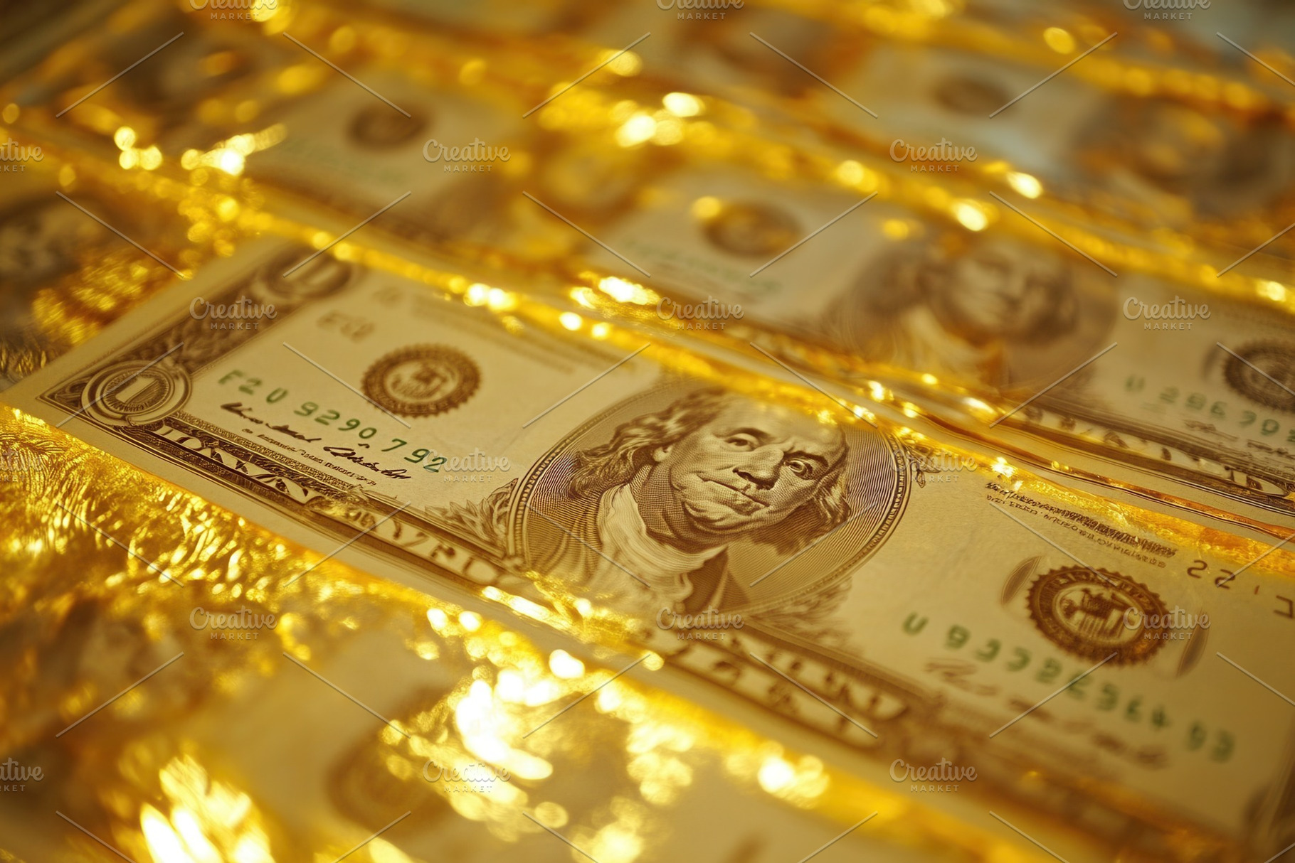 US dollars shimmer with wealth, a Photo by Pavel_design