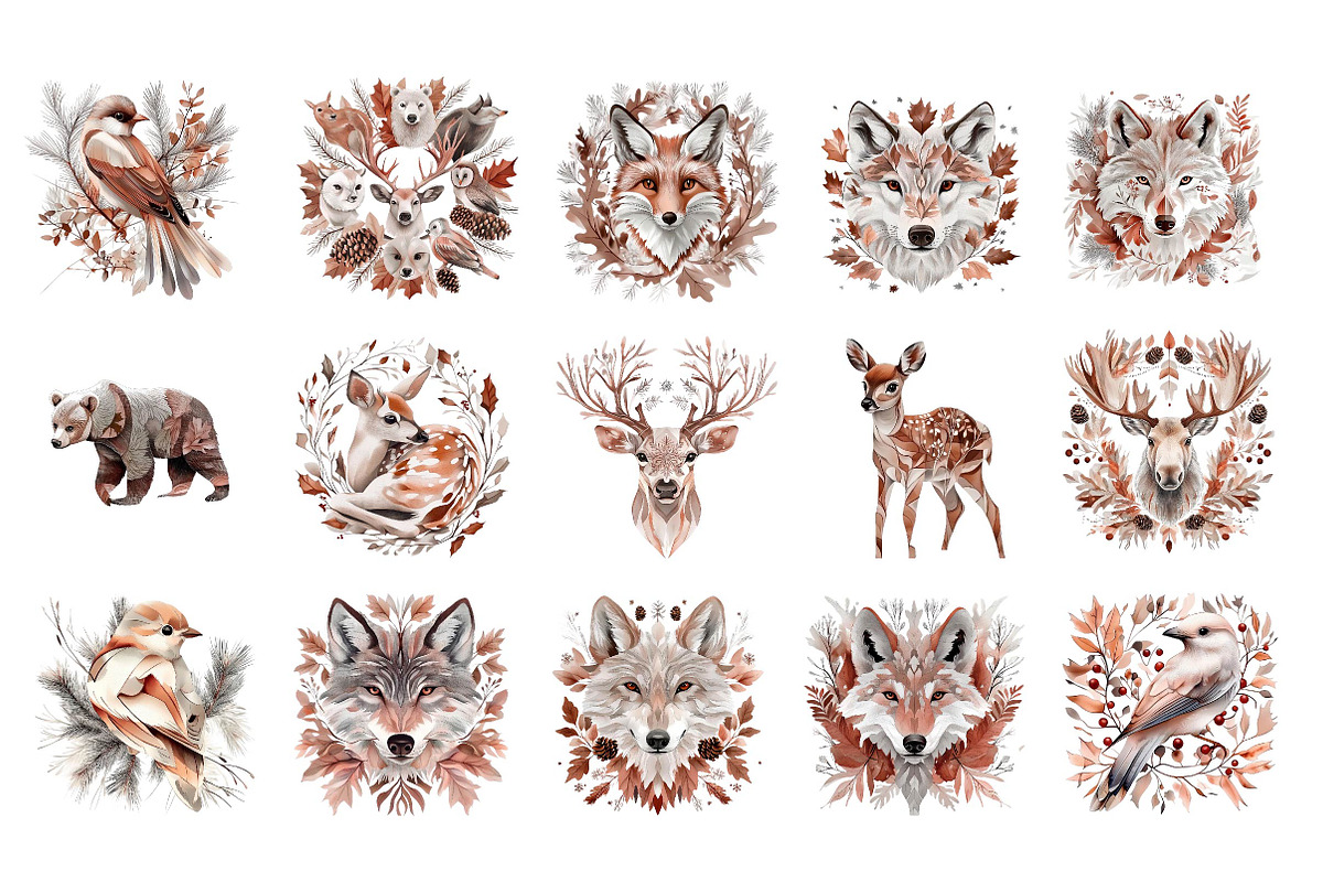 Winter Christmas Animals Birds Leave, an Illustration by CreationArt (Photo 3 of 5)