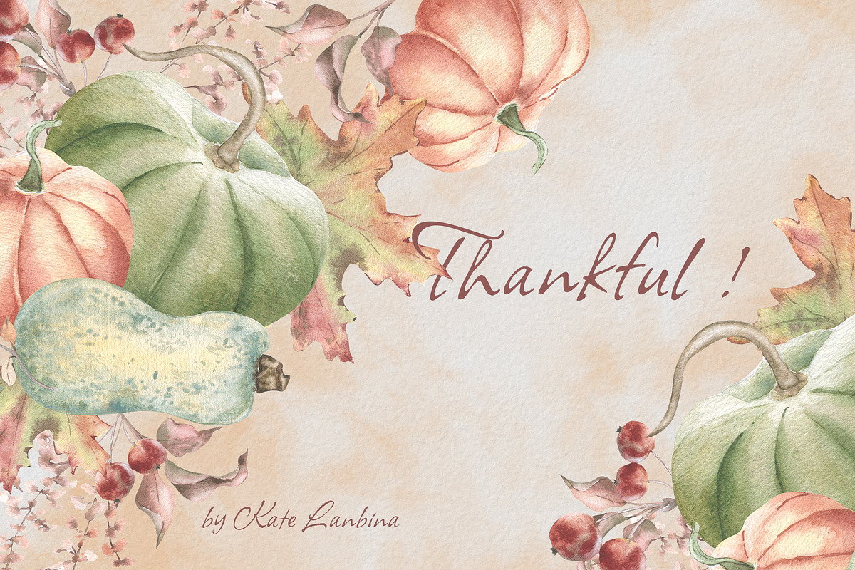 Pumpkin clipart. Autumn watercolor, an Illustration by Kate Lanbina (Photo 16 of 16)