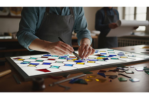 Craftsman hands working on a stained, an Arts & Entertainment Photo by Igor Tichonow