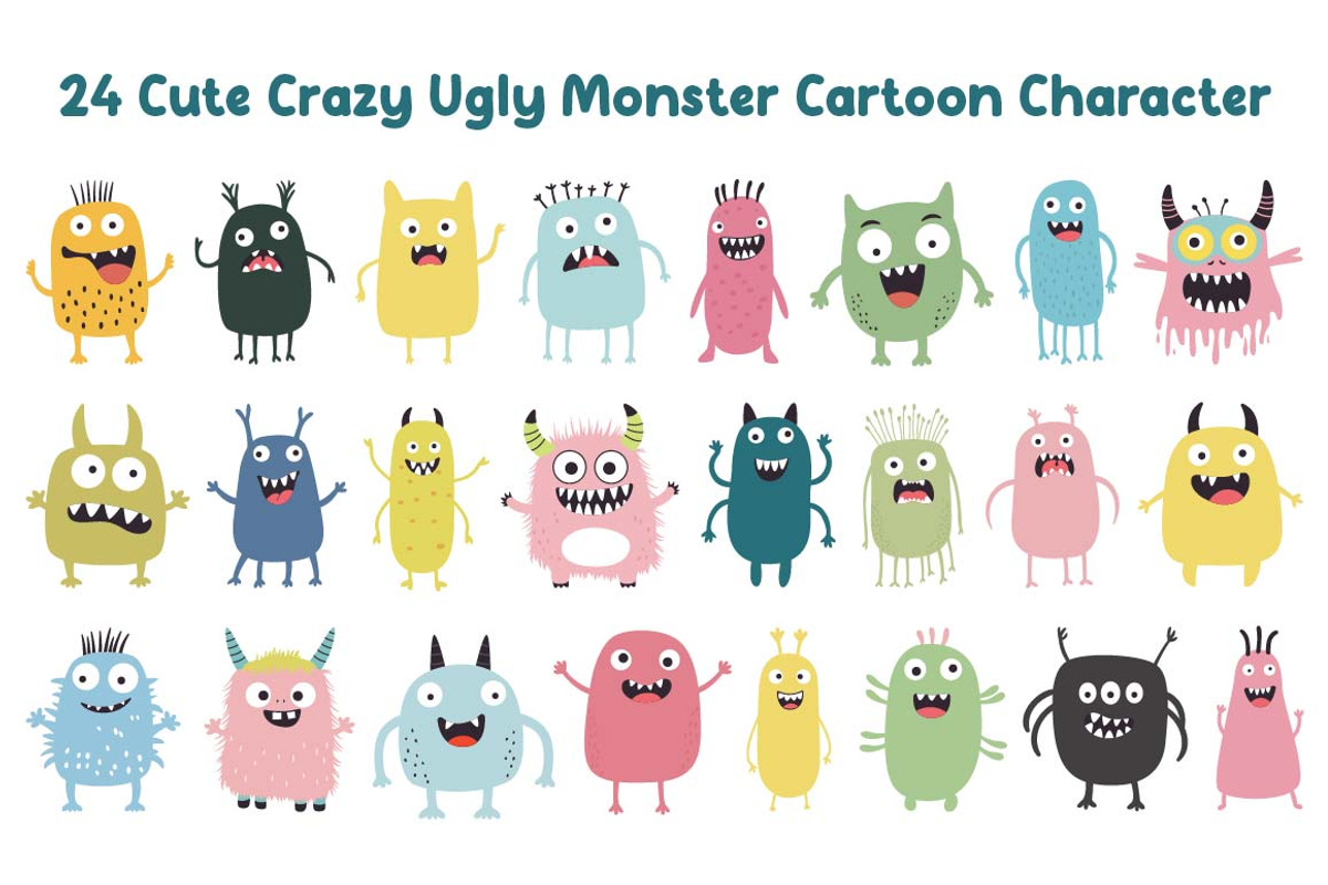 24 Cute Crazy Ugly Monster Character, an Animal Illustration by jongcreative (Photo 1 of 9)