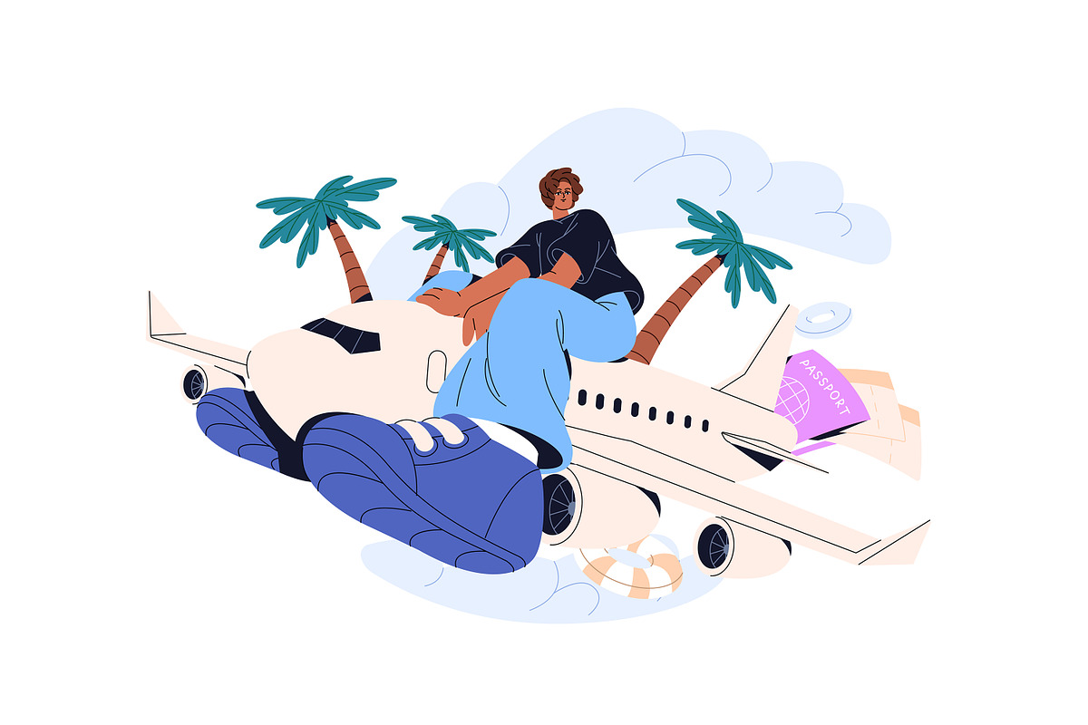 People travel by plane, air trip set, a Transportation Illustration by PaperTrident (Photo 5 of 5)
