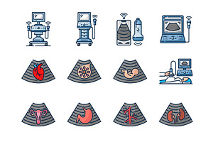Ultrasound icons ultrasonography, a Healthcare Illustration by Vector Tradition