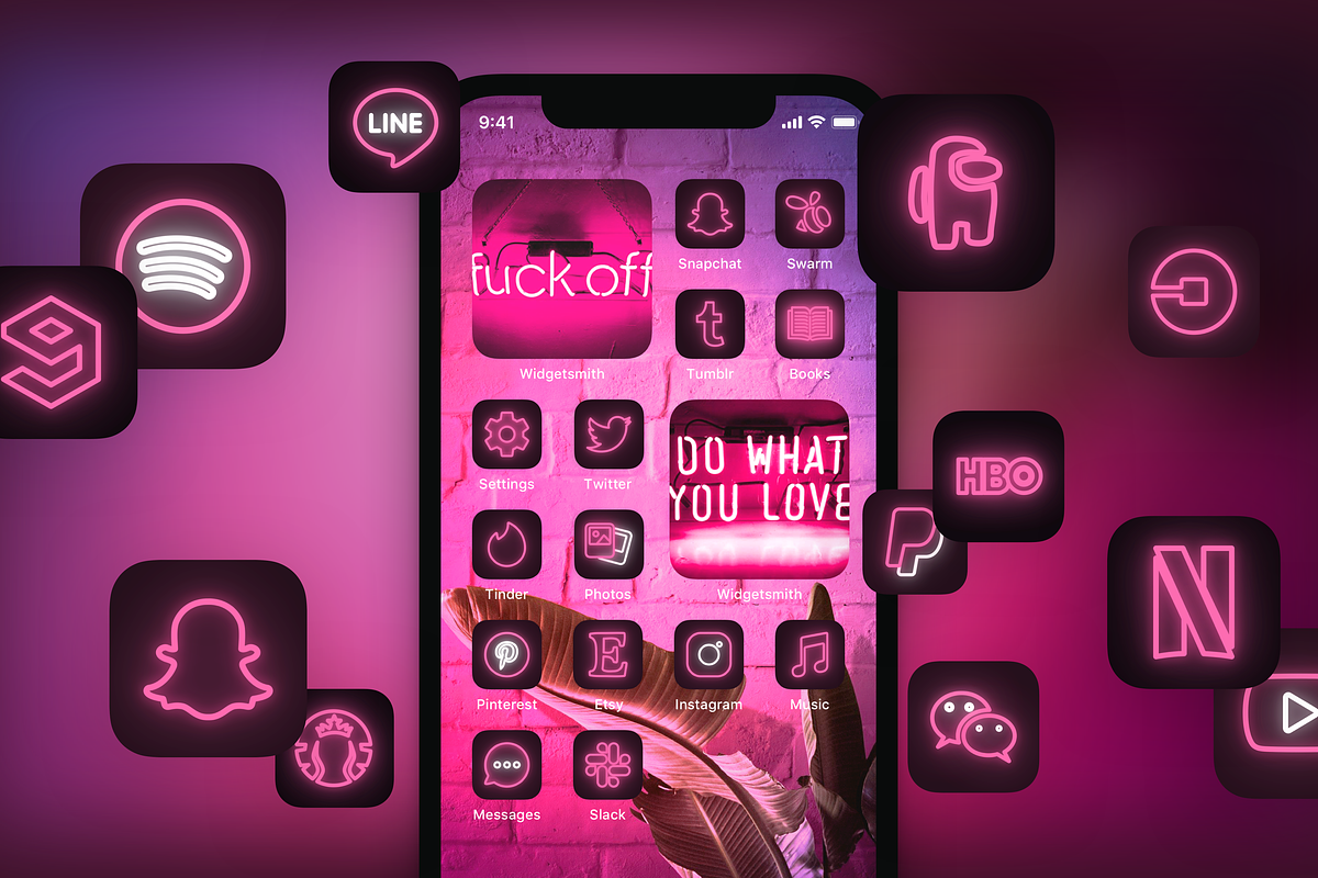 120 Pink Neon iOS 14 App Icon Pack, an Icon by IOS14iconsStudio (Photo 1 of 3)