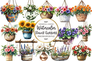 Flower Hanging Plant Vase Clipart, an Illustration by OK Design