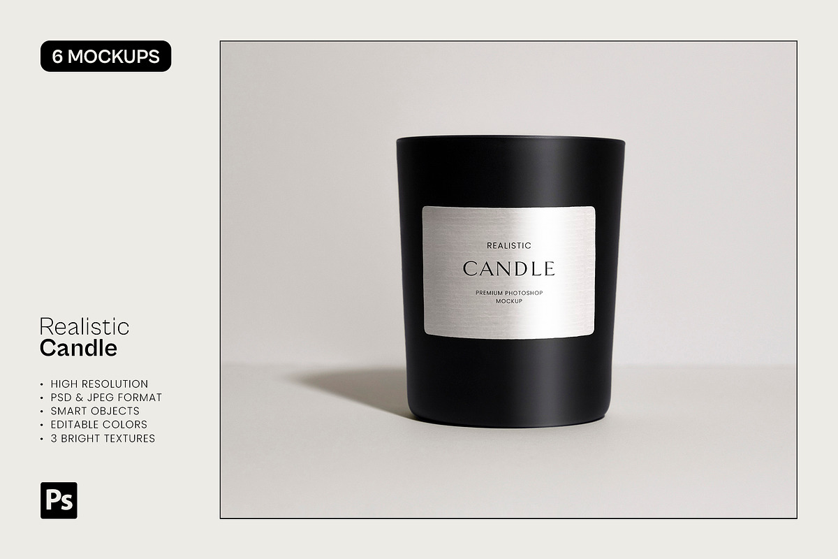 Realistic Candle - 6 Mockups Set, a Packaging Mockup by Studio Lanterne (Photo 2 of 7)