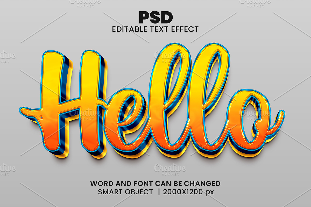 Hello 3d Editable Psd Text Effect, a Layer Style Add-On by bdrobin (Photo 1 of 2)