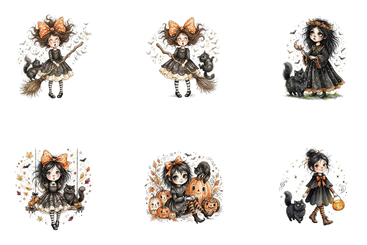 Whimsical Halloween Girl Clipart, a Seasonal Illustration by CreationArt (Photo 4 of 5)