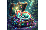 Cute Baby Dragon Sleeping in Jewels, an Animal Illustration by Sharon Schwalbe (Thumbnail 2 of 2)