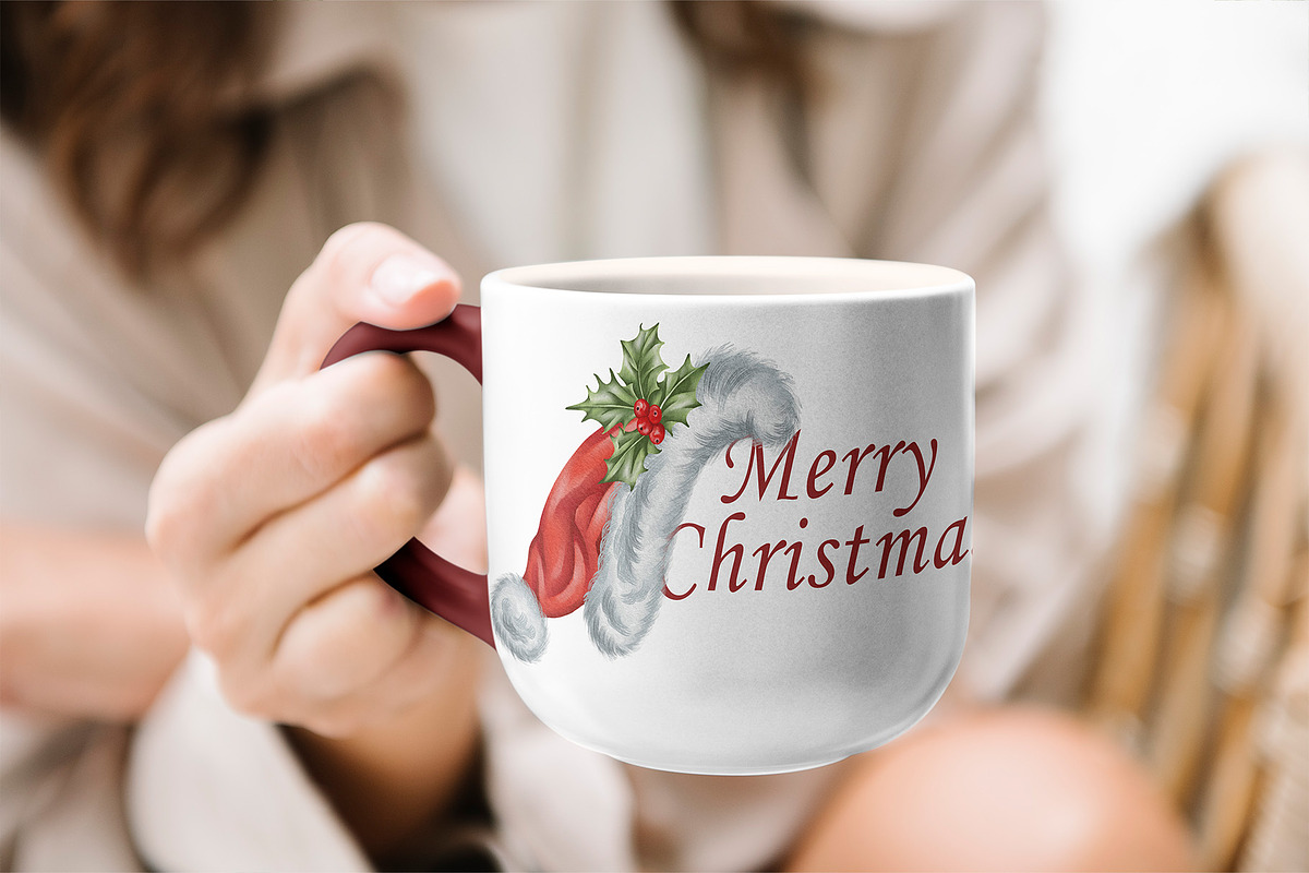 Watercolor Santa Hat Clipart, a Seasonal Illustration by BarvArt (Photo 2 of 4)