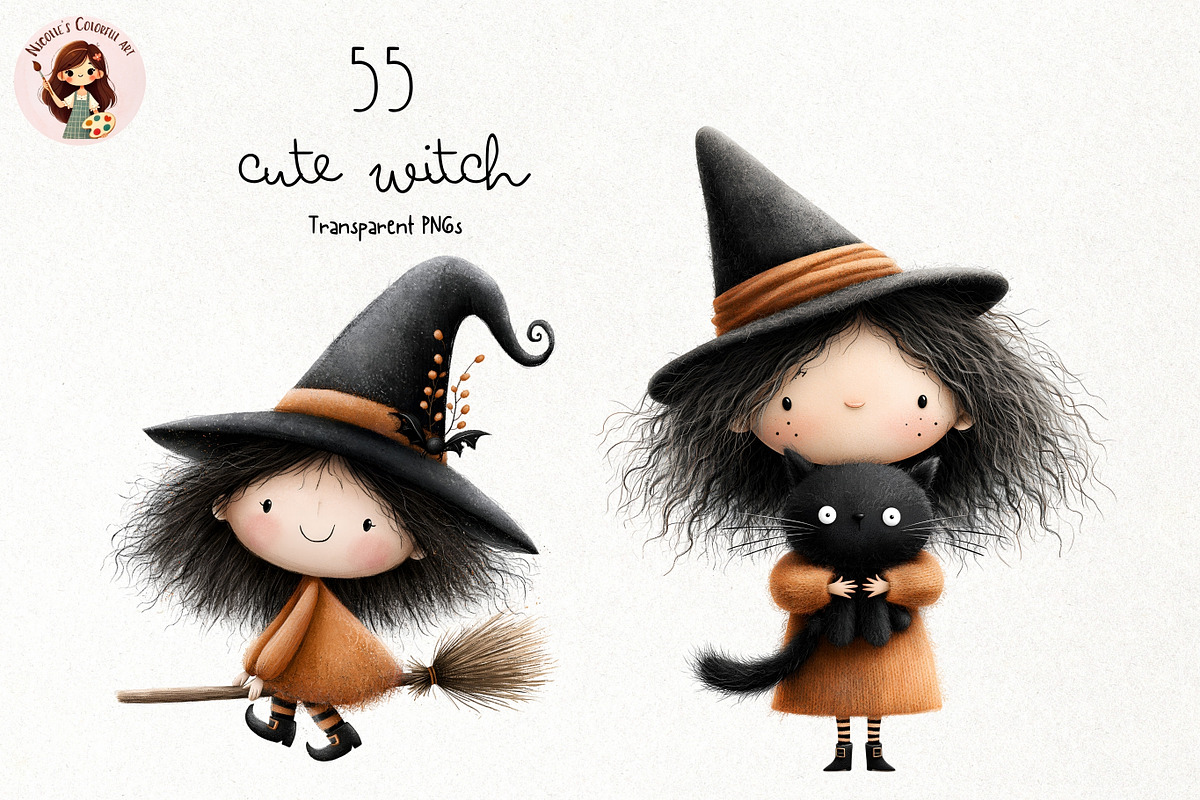 Halloween Witch PNG Clipart Bundle, a Seasonal Illustration by Nicolle's Colorful Art (Photo 1 of 5)