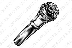 Microphone Mic Vintage Woodcut, an Object Illustration by Christos Georghiou