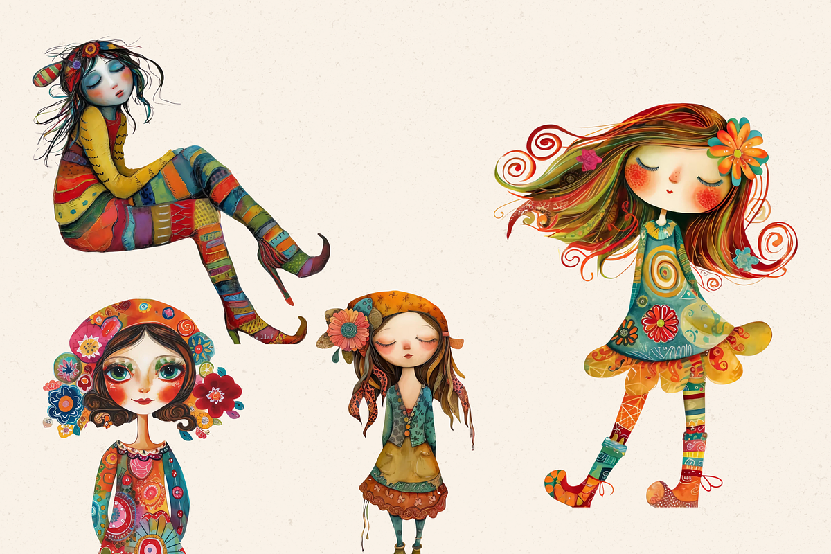 QUIRKY FOLK GIRLS CLIPART SET, a Person Illustration by Daring Digies (Photo 3 of 7)