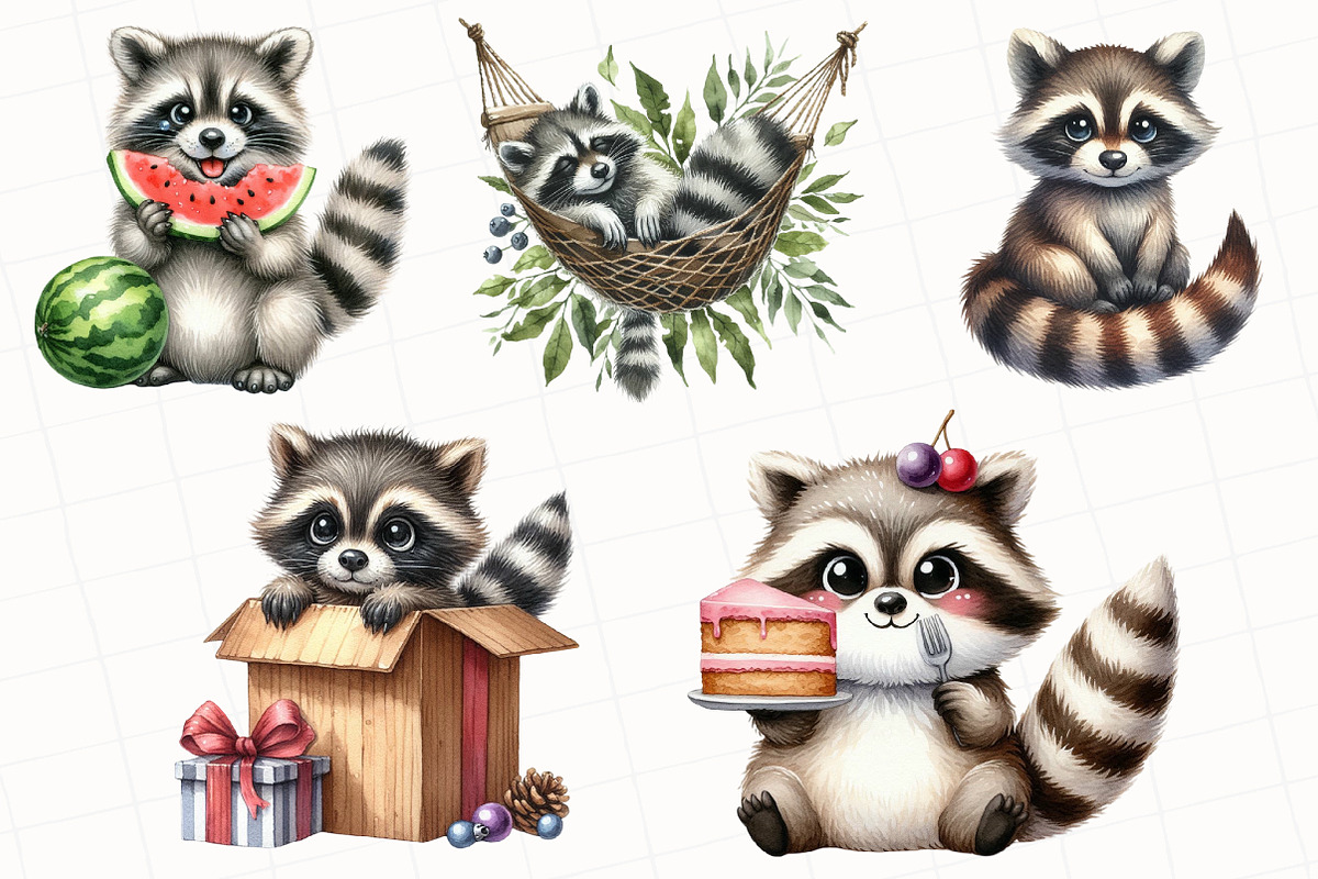 Cute Raccoon Sublimation Clipart, an Illustration by OK Design (Photo 2 of 5)