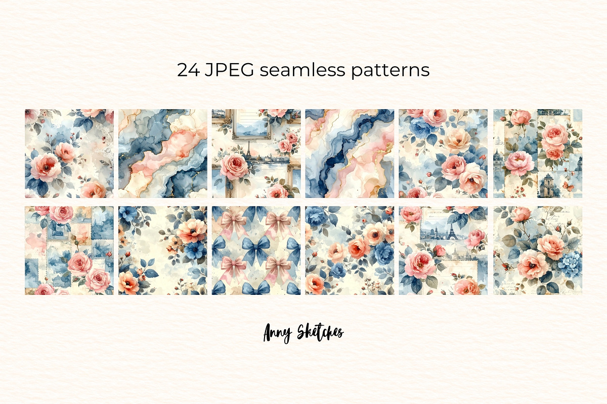 Vintage French Seamless Patterns, a Pattern Graphic by Anna Design Studio (Photo 2 of 6)
