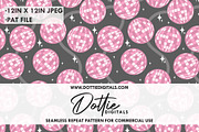 Pink Disco Balls on Black Pattern, a Pattern Graphic by Dottie Digitals (Thumbnail 1 of 2)