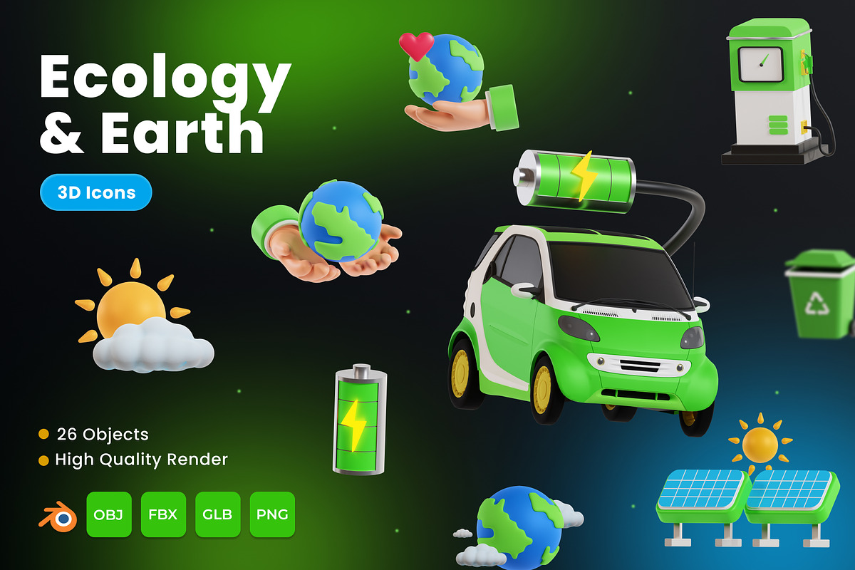 Ecology & Earth 3D Icons, an Environmental 3D Model by Azam Creative (Photo 1 of 5)