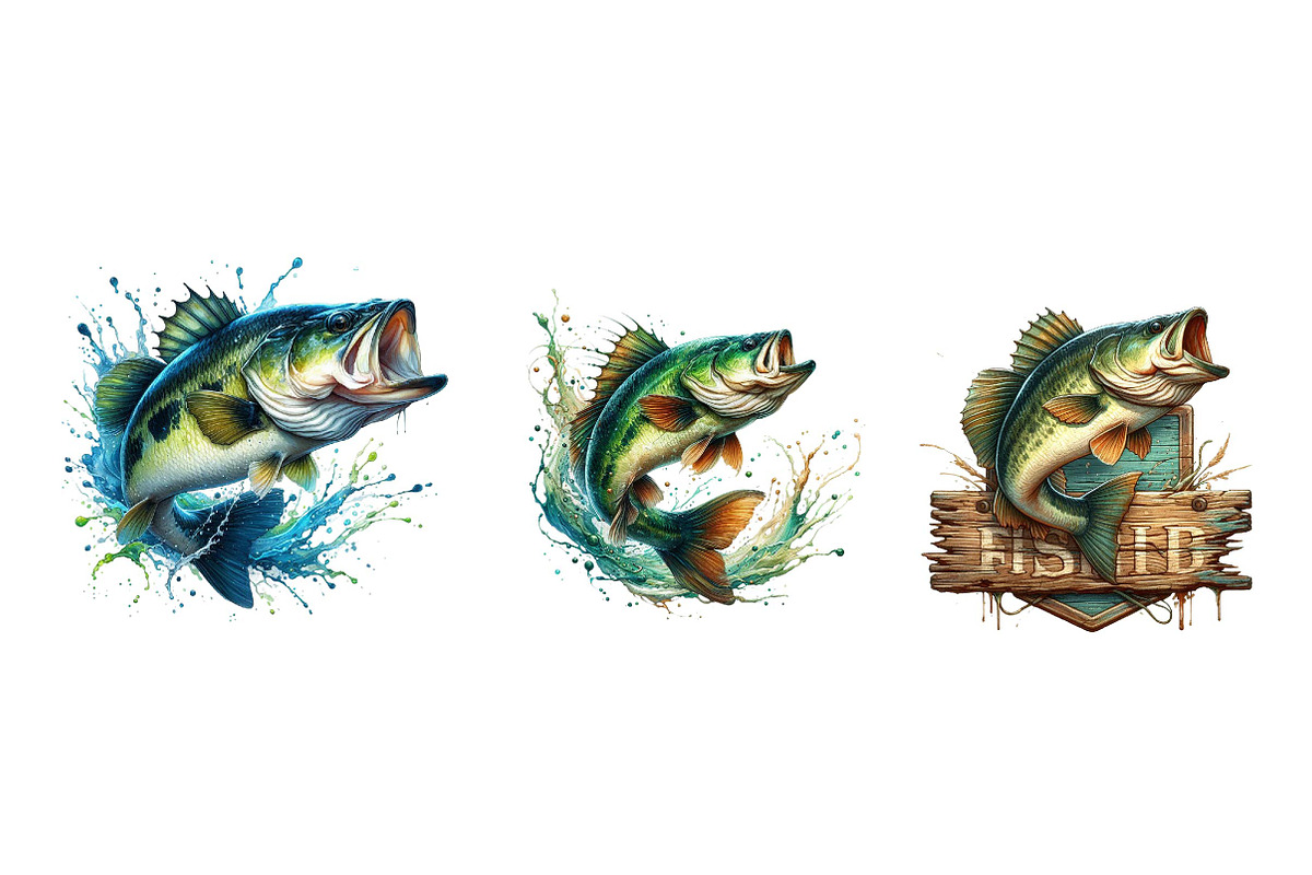 Jumping Bass Fish Clipart, an Illustration by CreationArt (Photo 5 of 5)