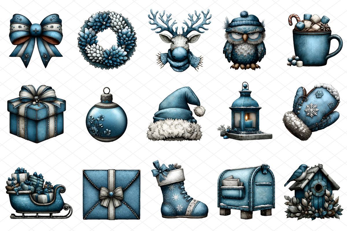 Whimsical Icy Blue Christmas Clipart, an Illustration by cherrydesign (Photo 3 of 4)