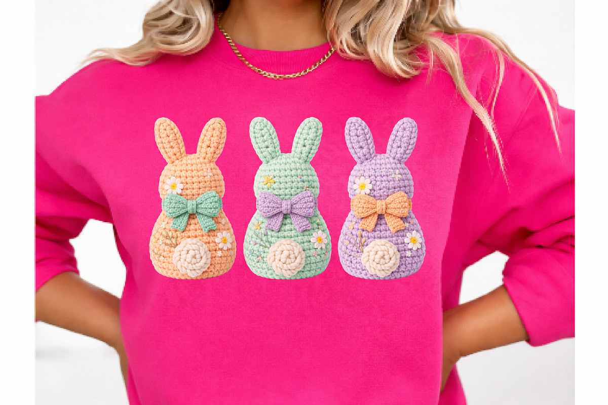 Faux Yarn Easter Bunnies png, an Illustration by Watercolor design (Photo 2 of 6)