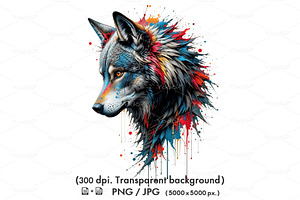 Dynamic wolf head in profile.