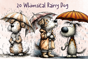 Whimsical Rainy Dog Clipart