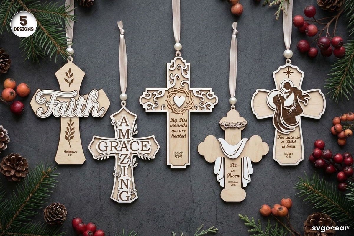 Christian Cross Ornament SVG Bundle, a Decorative Illustration by svgocean (Photo 1 of 11)