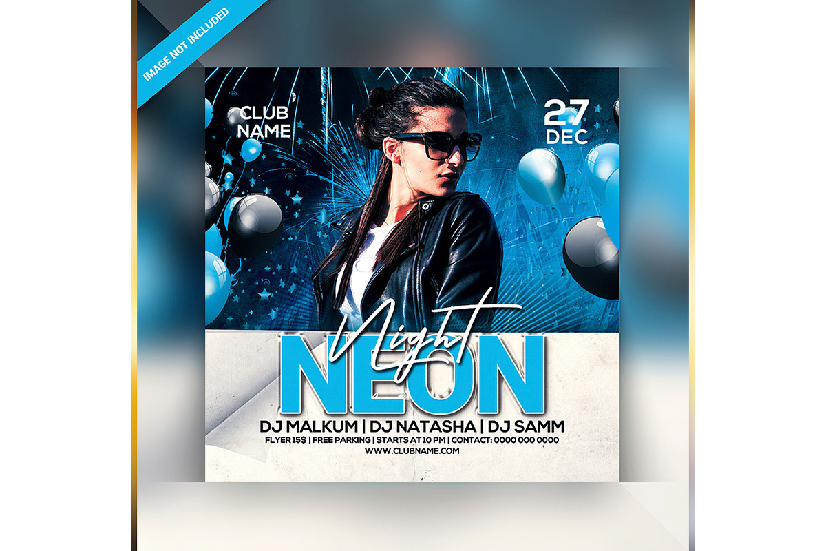 Neon Night Party Invite, a Social Media Template by Droll
