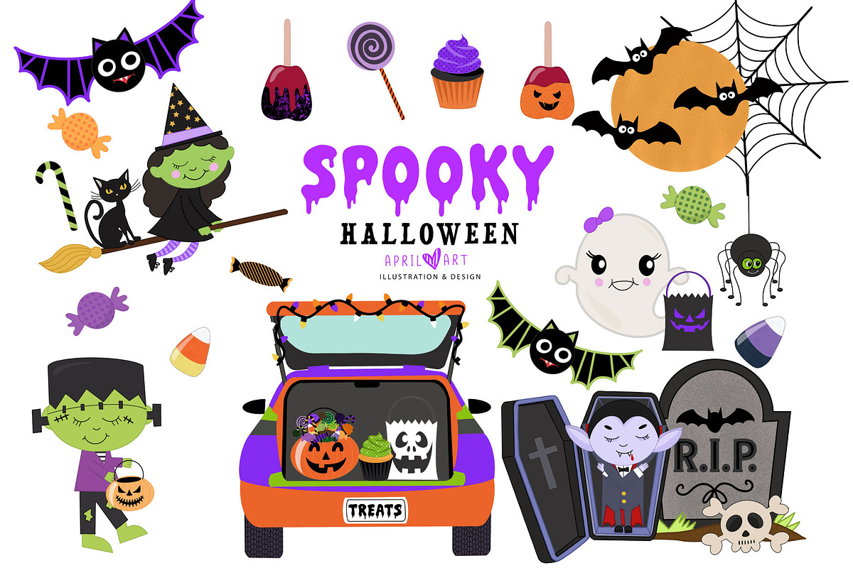 Spooky Halloween Kids Clipart, an Illustration by Oh Darling Graphics (Photo 1 of 3)