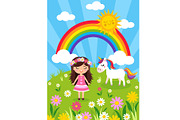 Unicorn and Girl in a Sun Filled Flo, a Person Illustration by Sharon Schwalbe (Thumbnail 1 of 3)