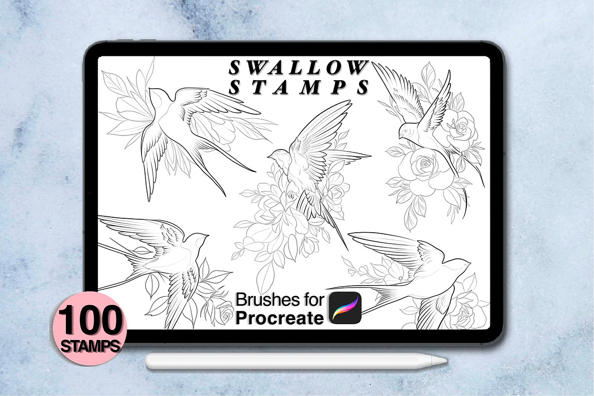 100 procreate swallow stamps, a Brush Add-On by Arts For Peace (Photo 8 of 9)