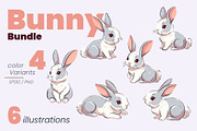 Bunny Bundle in 4 Color Variations, an Animal Illustration by moja doodle (Thumbnail 1 of 5)