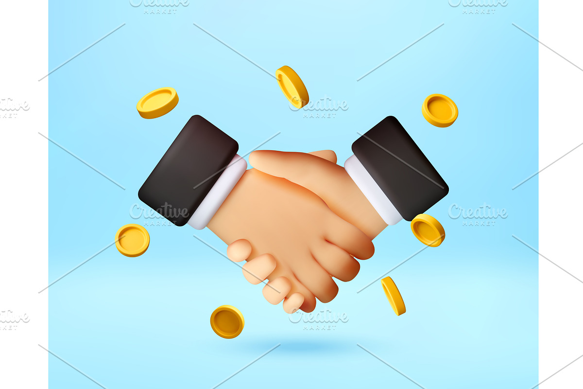 3D Handshake of two businessmen with, a Finance Illustration by Abscent