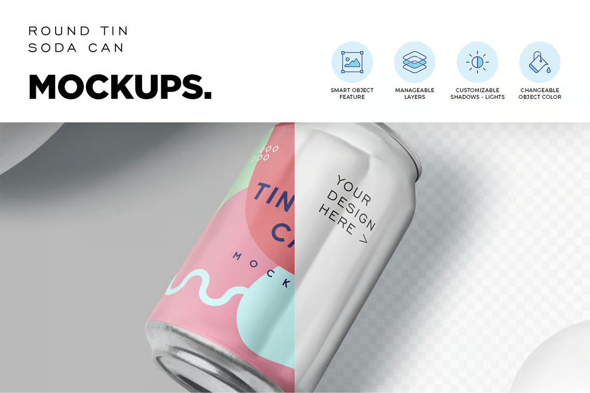 Round Tin Soda Can Mockups, a Product Mockup by megostudi0 (Photo 4 of 7)