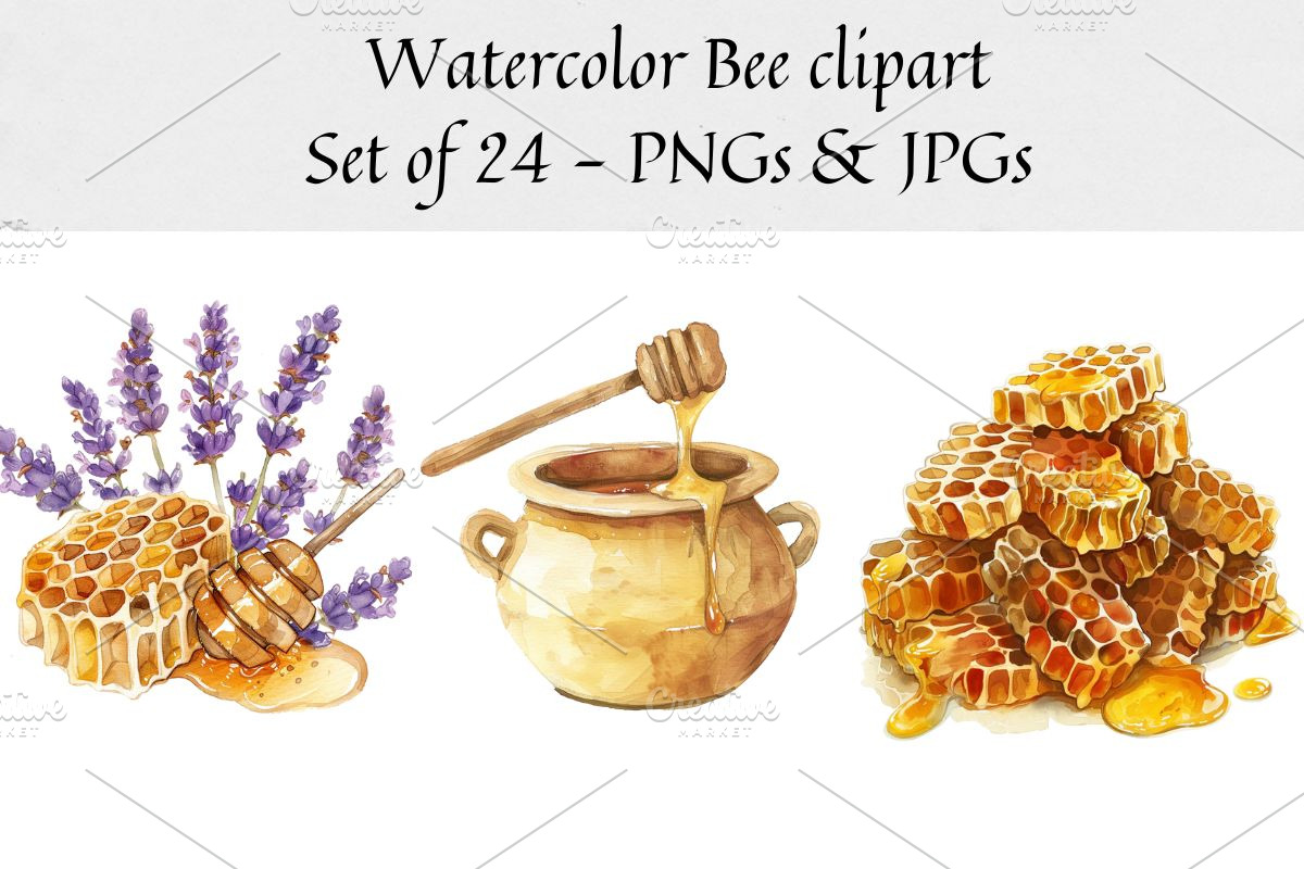 Watercolor Honey Bee Clipart, an Illustration by CraftCrateShop (Photo 1 of 4)