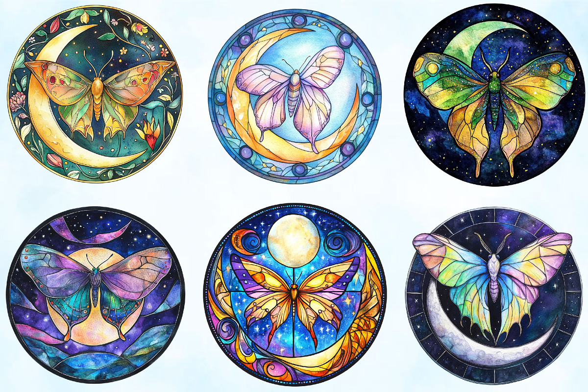 Lunar Moth and Moon Stained Glass, an Illustration by Craft Nest (Photo 2 of 6)