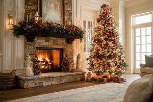 Christmas tree decorated with lights, a Photo by Pavel_design
