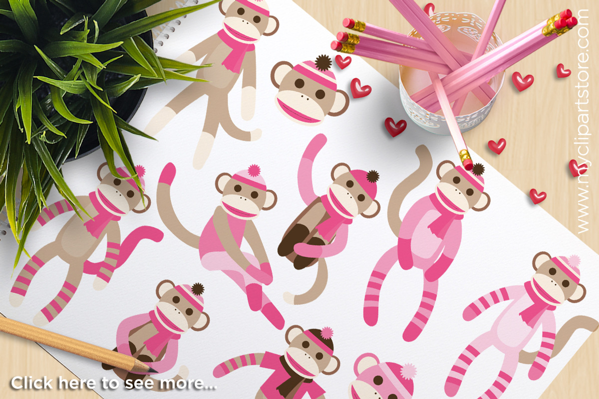 Sock Monkey (Pink) - Vector Clipart, an Illustration by MyClipArtStore (Photo 1 of 2)
