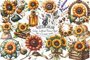 Vintage Sunflowers Autumn Clipart, an Illustration by Designking (Thumbnail 1 of 4)
