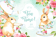 It's Tea Time! Watercolor Cliparts, an Animal Illustration by everysunsun (Thumbnail 1 of 4)