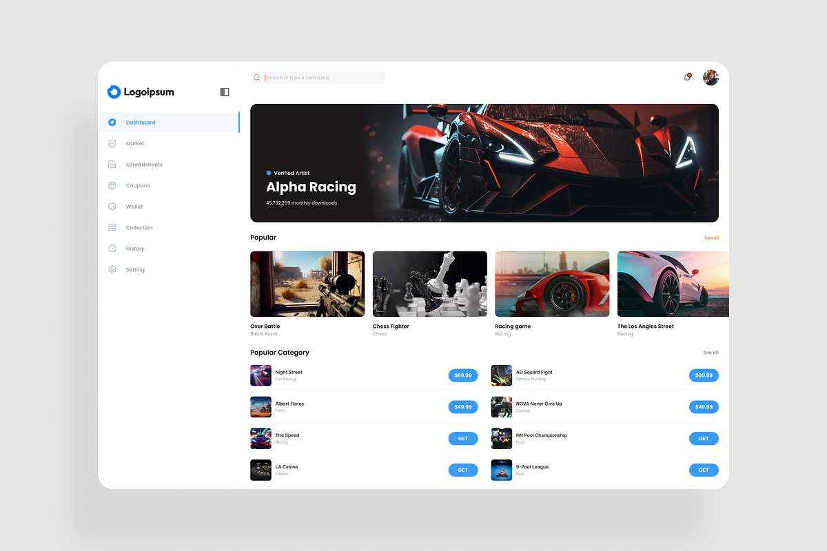 Gaming Dashboard UI Kit, an UI Kit Template by iDoodle Studio