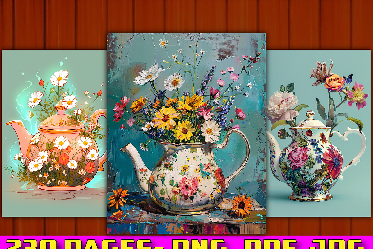 Tea Pot With Flowers Coloring Vol 01, a Food Illustration by Daisy Doodle