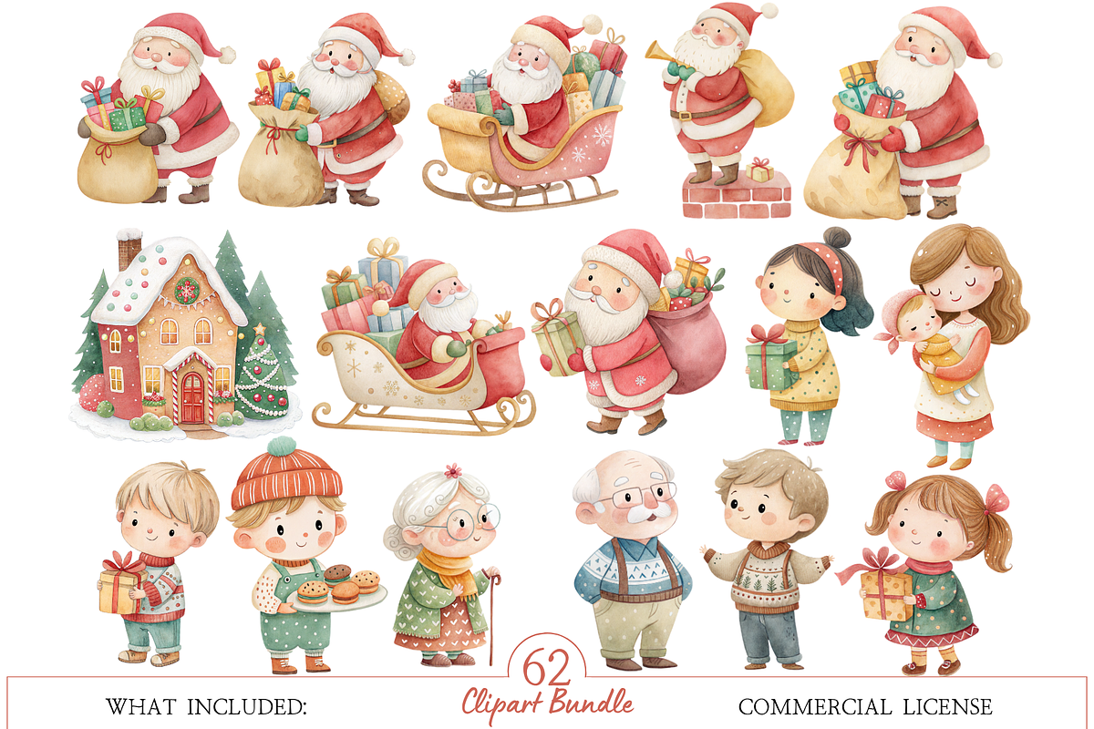 Watercolor Christmas Clipart Bundle, a Decorative Illustration by MockupWizard (Photo 2 of 6)