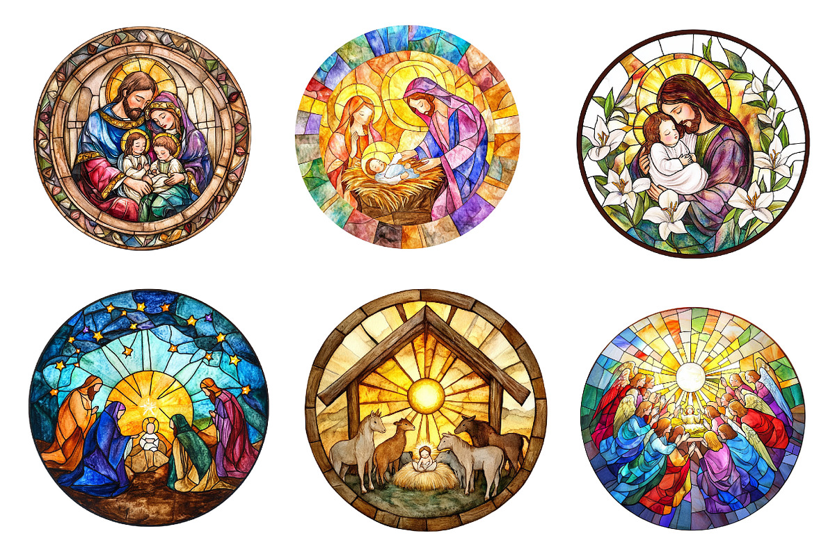 Round Stained Glass Nativity Clipart, an Illustration by CreationArt (Photo 2 of 5)