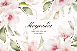 Magnolia watercolor floral set, a Decorative Illustration by Yuliia Lashevska