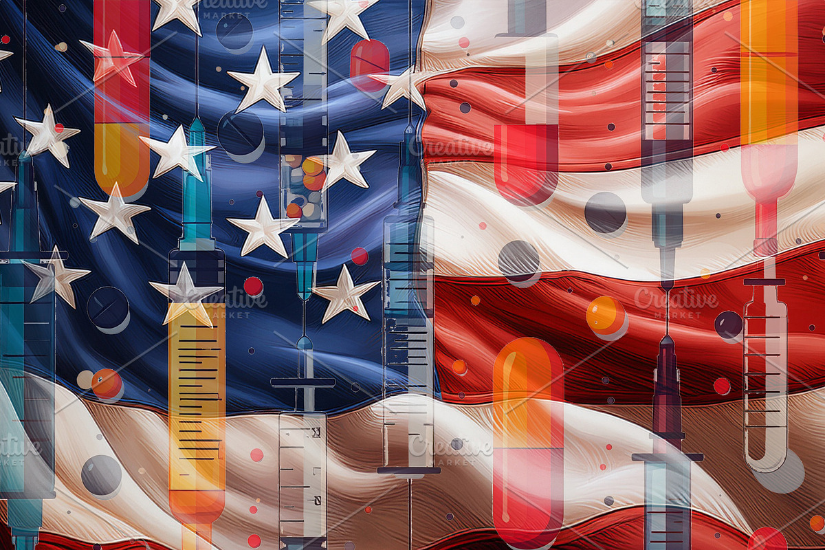 Symbolic conceptual od drugs consumerism in usa country, a Decorative Illustration by DanFLCreativo