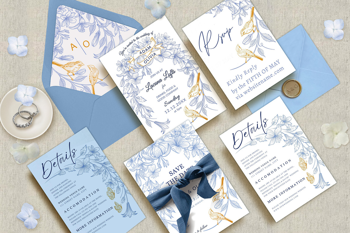 Lovebirds Wedding Invite Bundle, an Invitation Template by Shwet Art (Photo 1 of 8)